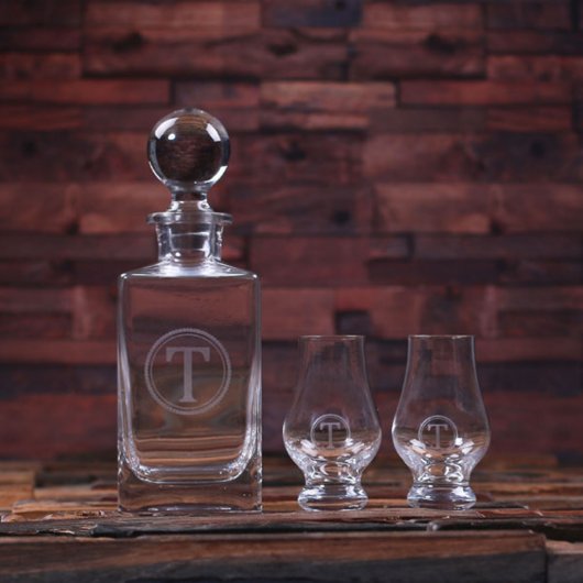 Monogrammed Box Set: Glass Snifters and Decanter (Front)