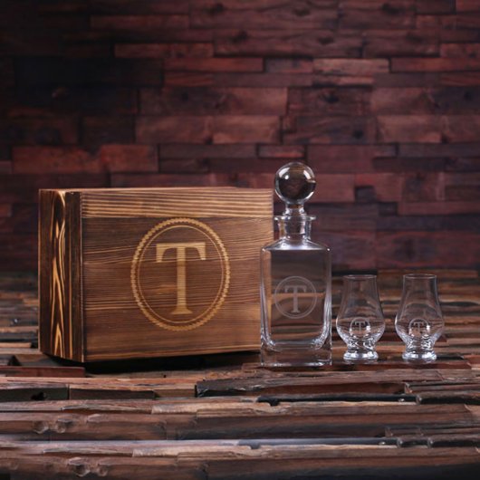 Monogrammed Box Set: Glass Snifters and Decanter (Front)