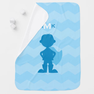 Monogrammed Boy Superhero Blue Silhouette Chevron Swaddle Blanket