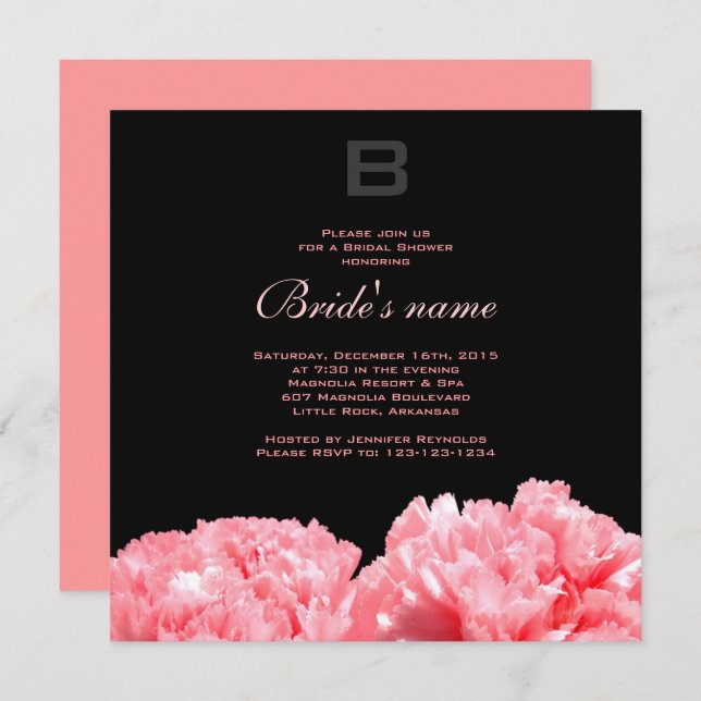 Monogrammed Bridal Shower Invitation (Front/Back)