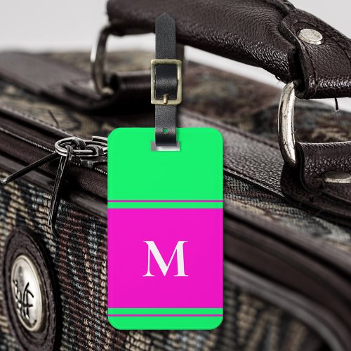 Monogrammed Bright Neon Green Luggage Tag