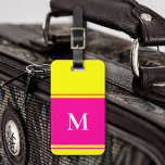 Monogrammed Bright Neon Yellow Luggage Tag<br><div class="desc">Luggage tag featuring a printed fluorescent neon yellow and bright fuchsia pink striped design with your own monogram. An elegant and eye-catching luggage tag to make it easy to find your bag at a busy airport.</div>