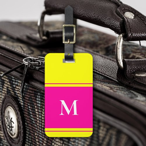 Monogrammed Bright Neon Yellow Luggage Tag