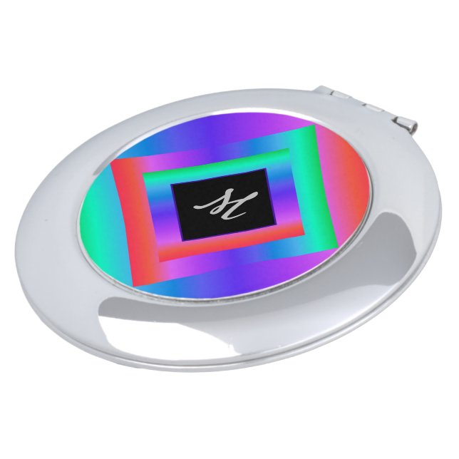 Monogrammed Bright Pastel Rainbow Compact Mirror (Turned)