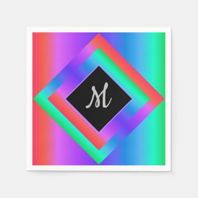 Monogrammed Bright Pastel Rainbow Napkins (Front)