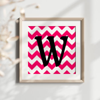 Monogrammed Bright Pink Zigzag Poster by pinkgifts4you at Zazzle