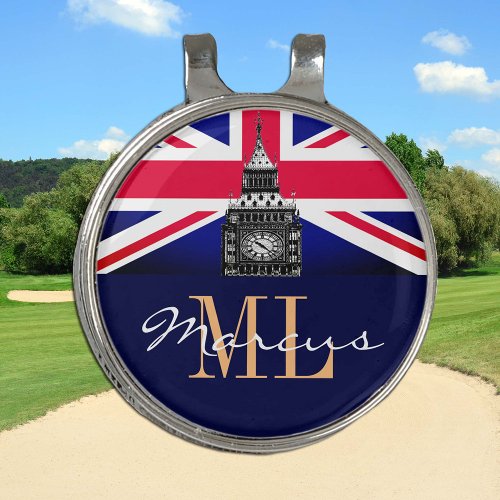 Monogrammed British Flag  United Kingdom Golf UK Golf Hat Clip
