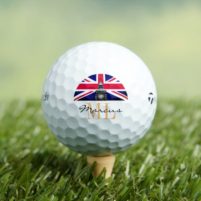 Monogrammed British Flag & United Kingdom /UK Golf Balls (Insitu Tee)