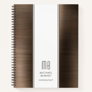 Monogrammed Bronze Brown Brushed Metallic Business Notebook