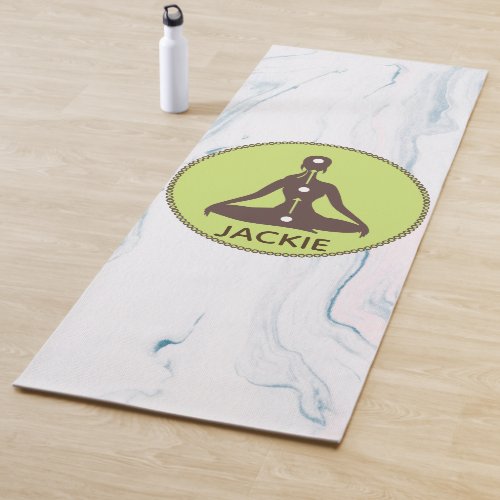 Monogrammed Brown And Green Yoga Pose Silhouette Yoga Mat