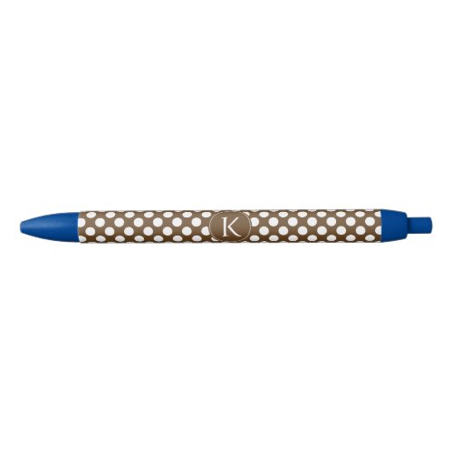 Monogrammed Brown and White Polka Dot Black Ink Pen