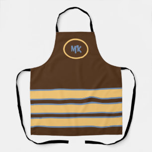 Monogrammed Brown and Yellow Striped Apron