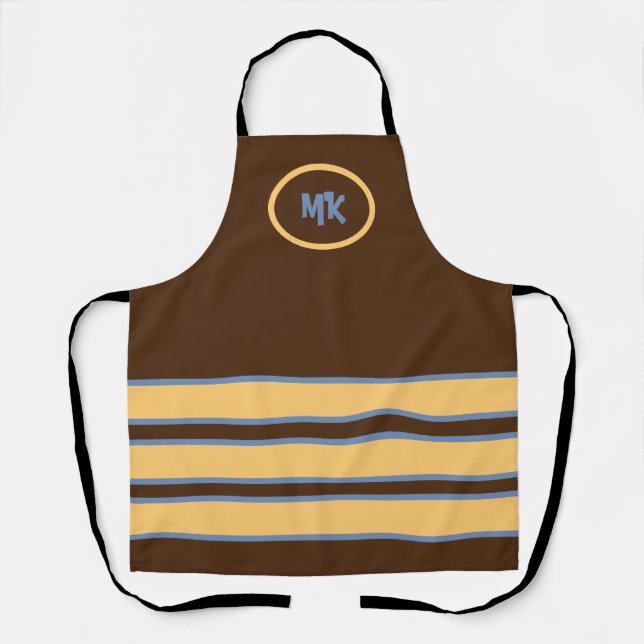 Monogrammed Brown and Yellow Striped Apron (Front)