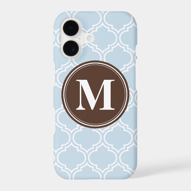 Monogrammed Brown Baby Blue Trellis Pattern Iphone Case (Back)