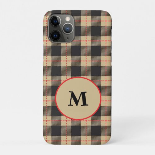 Monogrammed Brown Black and Red Buffalo iPhone 11 Pro Case