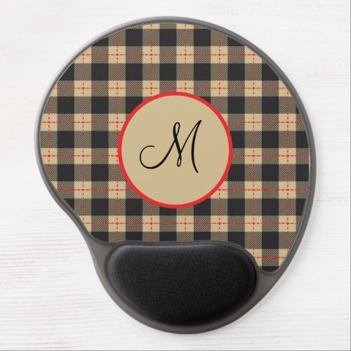Monogrammed Brown Black and Red Buffalo Plaid  Gel Mouse Pad