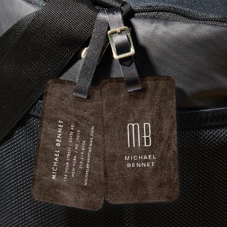Monogrammed Brown Faux Leather Texture
