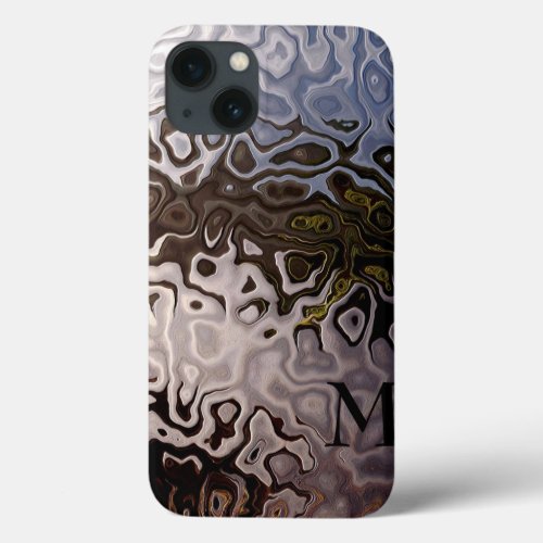 Monogrammed Brown Gray Shimmering Snakeskin Effect iPhone 13 Case