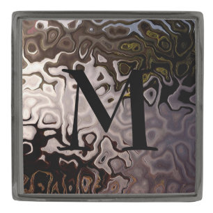 Monogrammed Brown Grey Shimmering Snakeskin Effect Gunmetal Finish Lapel Pin