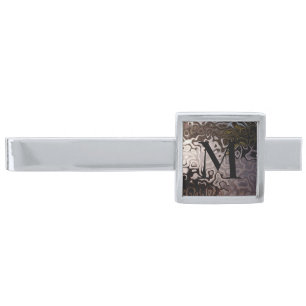 Monogrammed Brown Grey Shimmering Snakeskin Effect Silver Finish Tie Clip