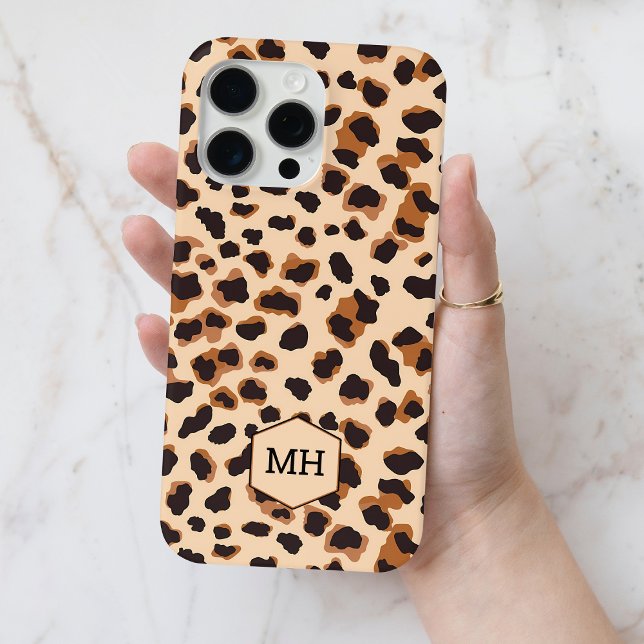 Monogrammed Brown Leopard Pattern Modern Chic Case-Mate iPhone Case (Monogrammed Brown Leopard Pattern Modern Chic Case-Mate iPhone Case)