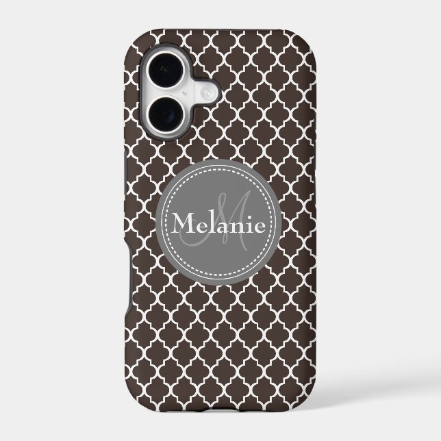 Monogrammed Brown White Moroccan Lattice Pattern Iphone Case (Back)