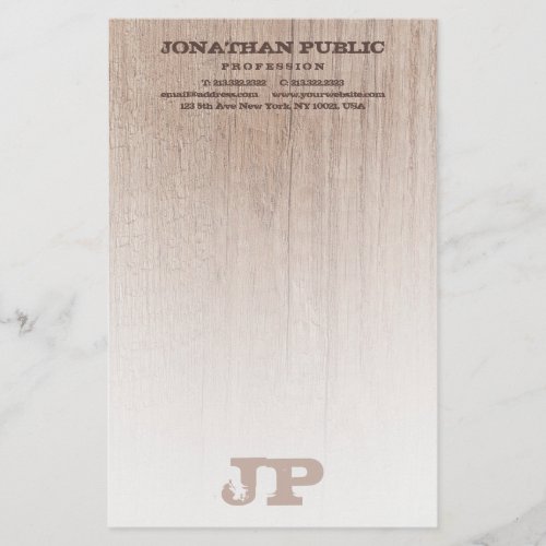 Monogrammed Brown Wood Board Plank Look Template Stationery