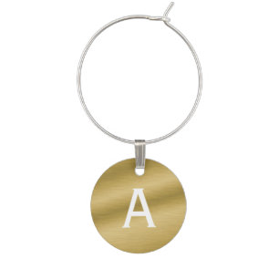 Monogrammed Brushed Gold Wine Charm
