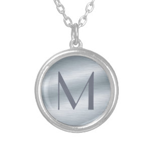 Monogrammed Brushed Steel Necklace