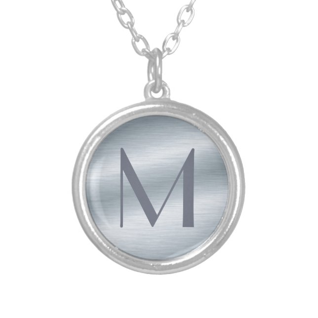 Monogrammed Brushed Steel Necklace (Front)