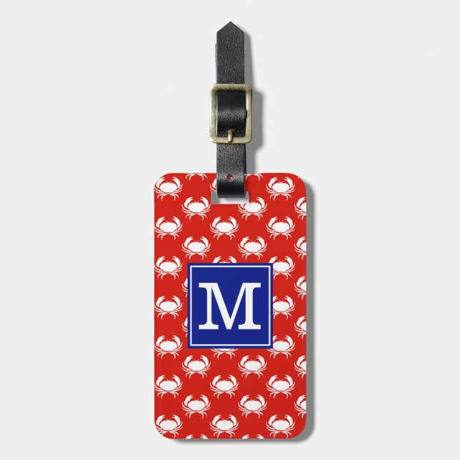 Monogrammed BS Crabs Red Luggage Tag (Front Vertical)