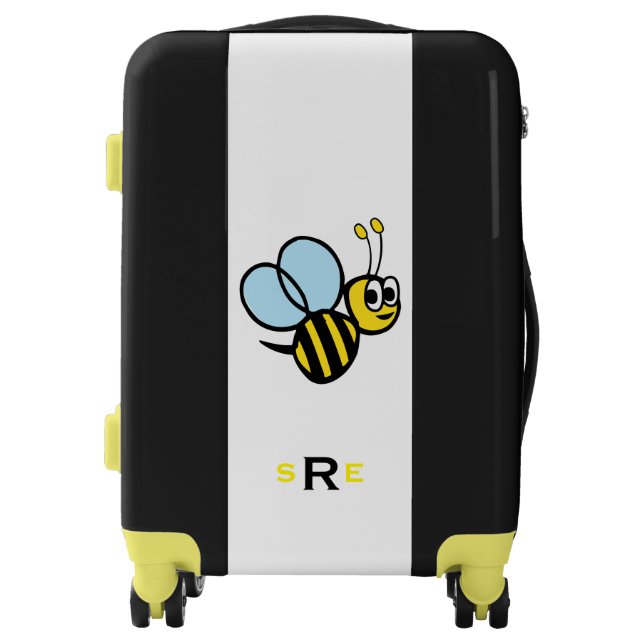 Monogrammed Bumblebee Kids Yellow and Black Luggage (Front)