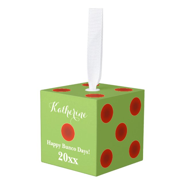 Monogrammed Bunco Dice Christmas Holiday Ornamet Cube Ornament (Front Angled)