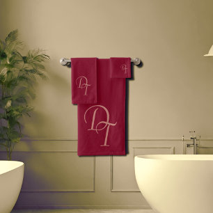 Monogrammed -  burgundy color bath towel set