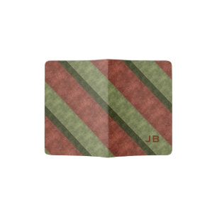 Monogrammed Burgundy Green Diagonal Striped Passport Holder