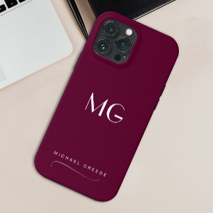 Monogrammed Burgundy Minimalist With Name iPhone 13 Pro Max Case