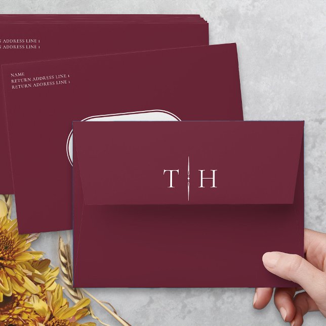 Monogrammed Burgundy Wedding Invitation Envelope (Monogrammed burgundy wedding invitation envelopes from my Wedding Colors collection)