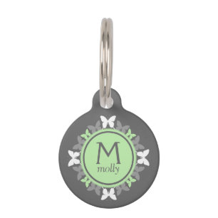 Monogrammed Butterfly Dog Tag - Green Butterflies