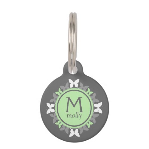 Monogrammed Butterfly Dog Tag _ Green Butterflies
