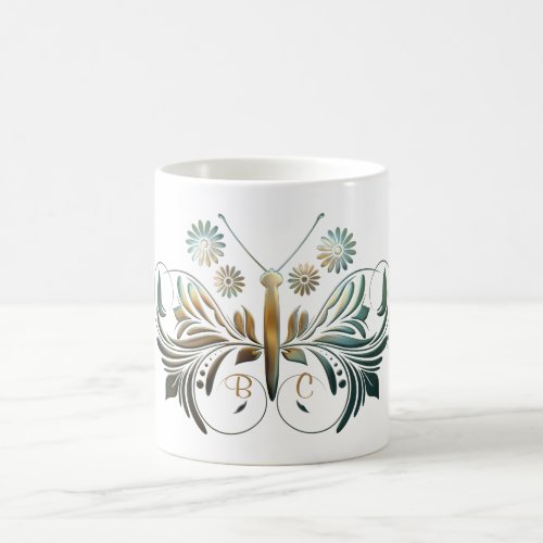 Monogrammed Butterfly in Flower Garden Coffee Mug
