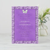 Monogrammed Butterfly on Purple Wedding Invitation (Standing Front)