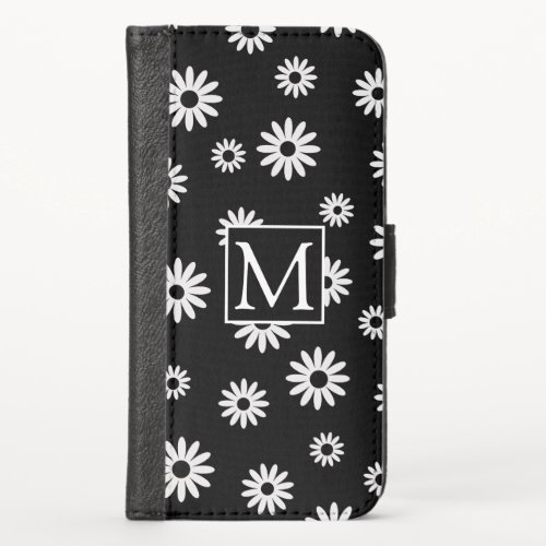 Monogrammed BW Daisies iPhone XS Wallet Case