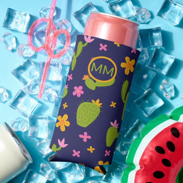 Monogrammed Cactus Fun Personalized Seltzer Can Cooler (In Situ Summer)