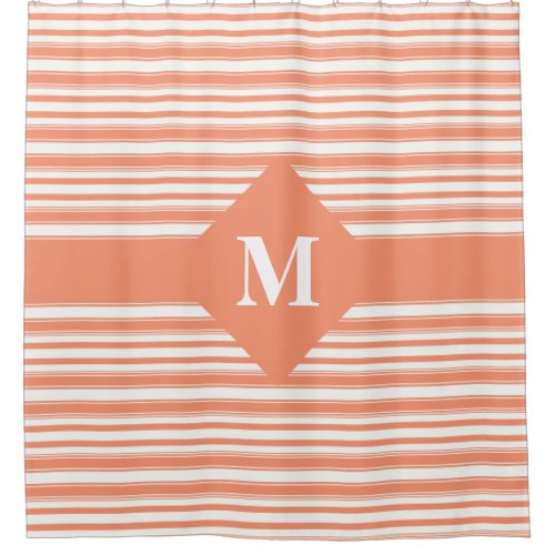 Monogrammed Cadmium Orange Stripes Shower Curtain