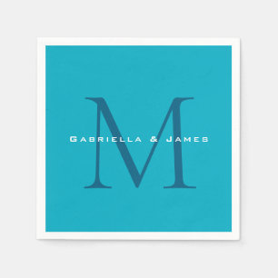 Monogrammed Calligraphy Azure Blue Modern Plain Napkins