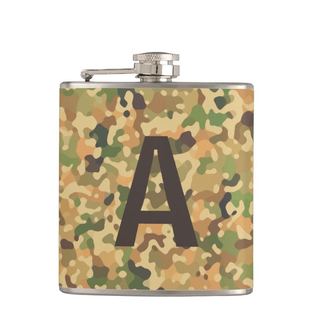 Monogrammed Camo Fall Colors Flask (Front)