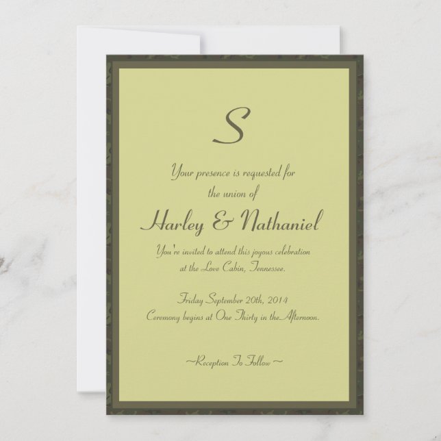 Monogrammed Camo Wedding Invitation (Front)