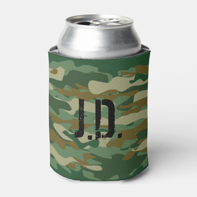 Monogrammed can cooler with army camouflage design (Can Front)
