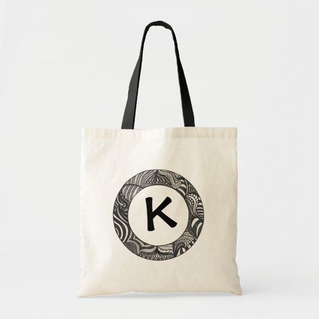 Monogrammed canvas bags, black tote bag (Front)