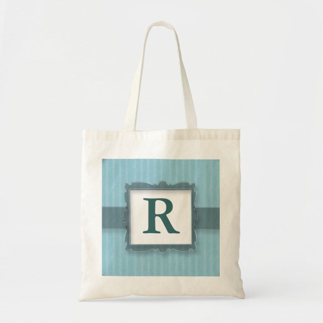 Monogrammed Canvas Tote Bags:Blue Stripes (Front)